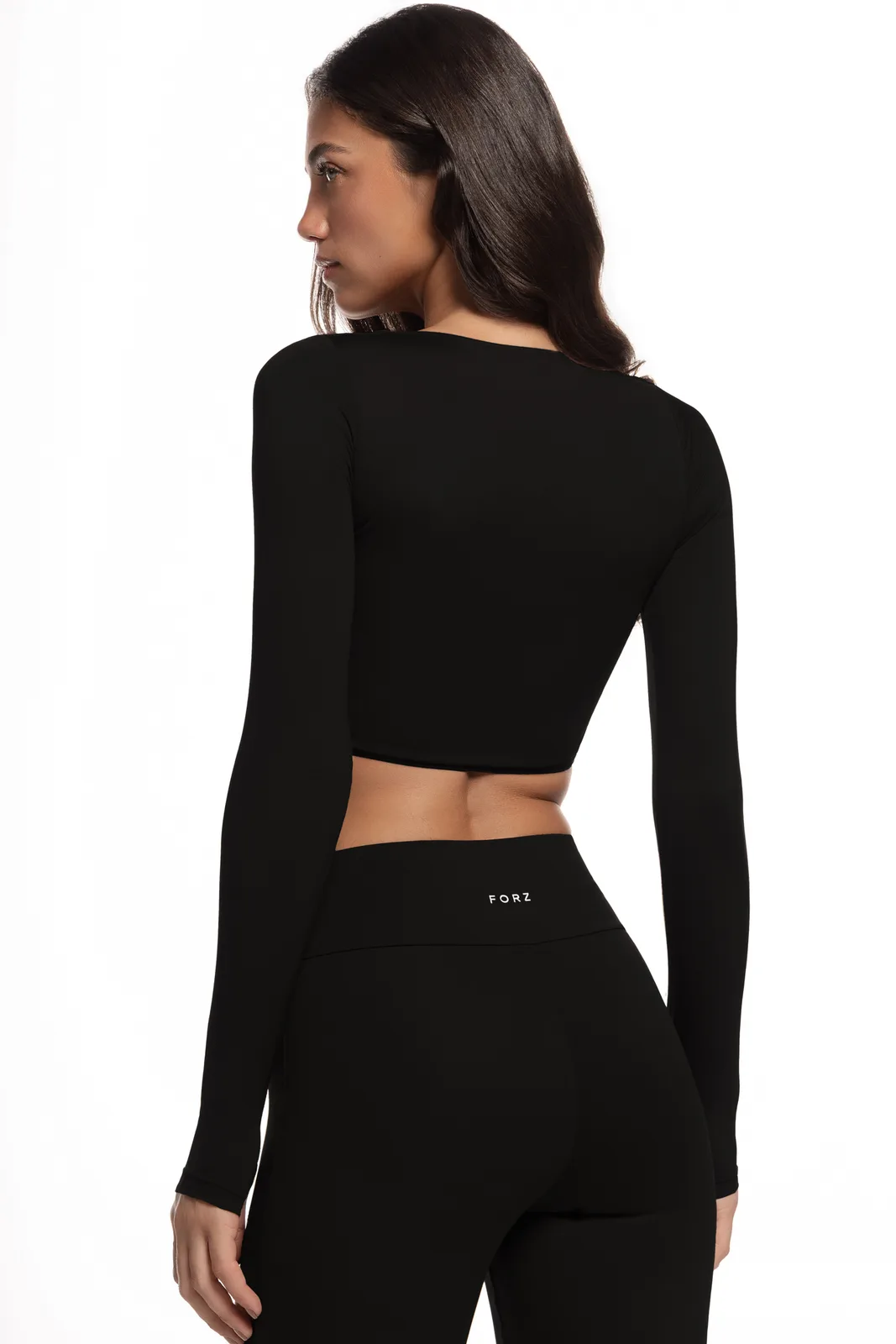 Cropped Manga Longa Recorte Dedo - Preto moda fitness feminina Preto Forz Fitwear preto 3